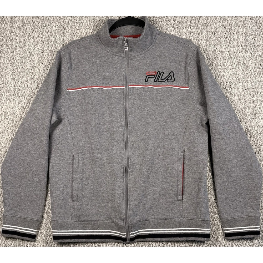 Fila Gray Track Jacket Full Zip Logo Athletic Y2K Streetwear Mens M